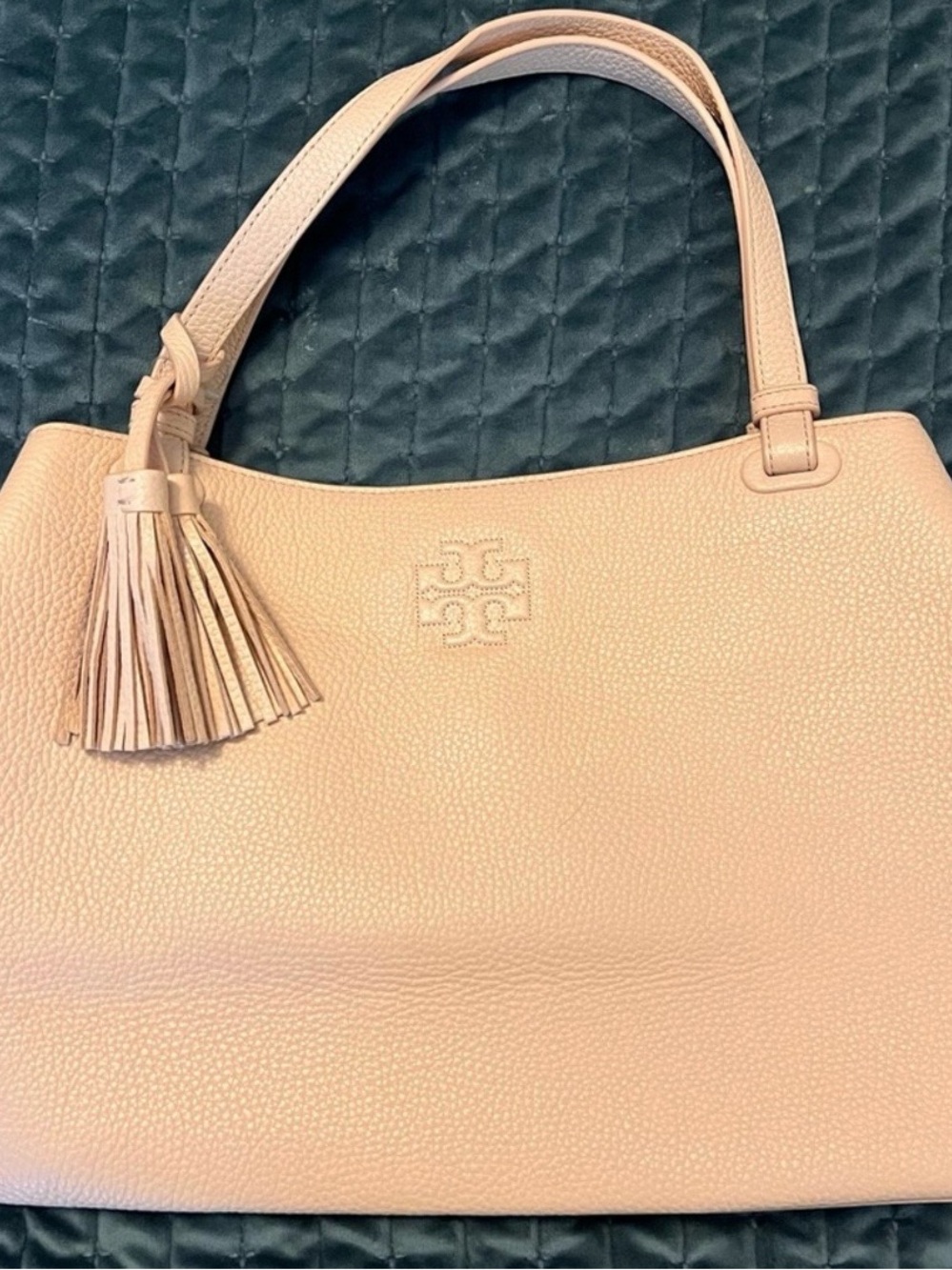 Tory Burch Thea Pebbled Leather Tassel Shoulder Bag in Light Pink